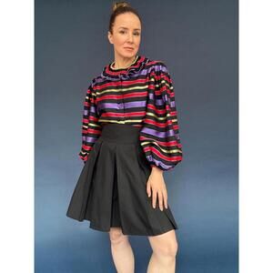 Vintage Victor Costa Striped Taffeta Ruffled Collar Blouse